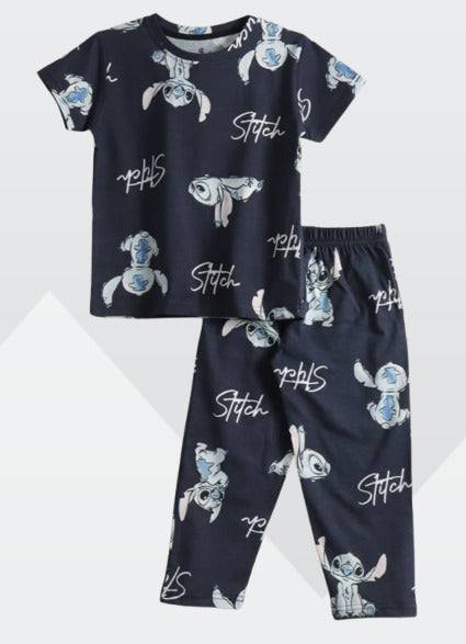 Kids Unisex Pure Cotton T-Shirt & Pant Set – Cartoon Print Comfort Wear (Navy Blue)