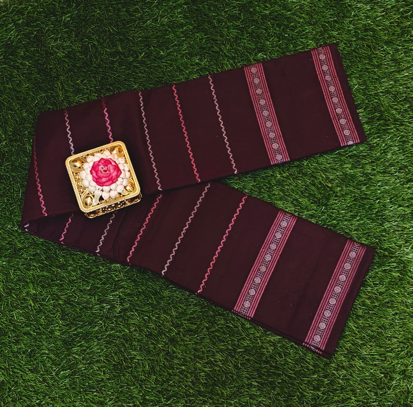 Authentic Plum Cotton Saree with Linear Stripes