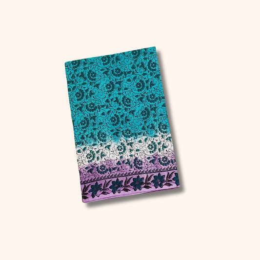 Turquoise Blue & Lavender Floral Kalamkari Cotton Saree with Printed Border