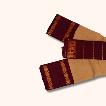 Beige & Maroon Sungudi Cotton Saree with Traditional Zari Border – Separate Blouse