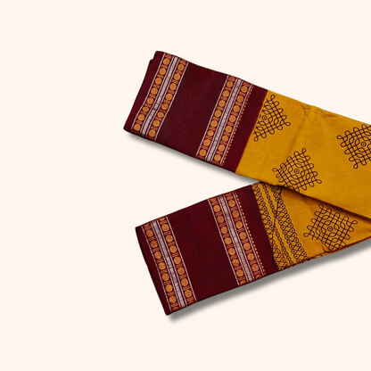 Mustard Yellow Sungudi Cotton Saree with Maroon Traditional Border – Running Blouse