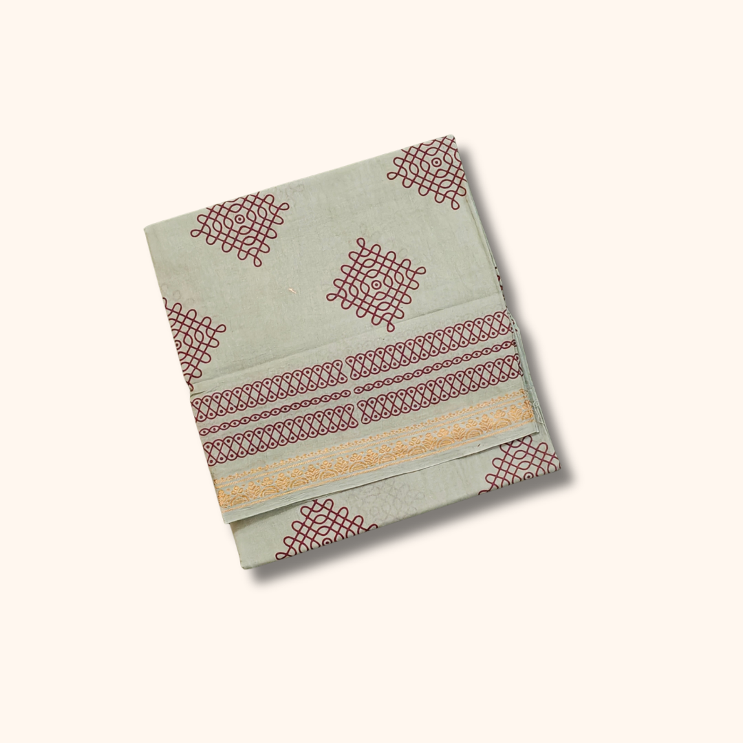 Beautiful Pastel Sage Green Sungudi Kolam Saree – Traditional Cotton Saree