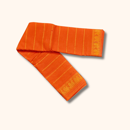 Orange Cotton Saree with Gold Stripe Design – Running Blouse
