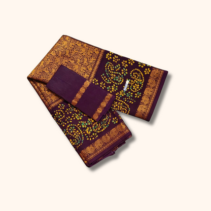 Plum Purple Vasigara Pattern Saree with Separate Blouse Piece