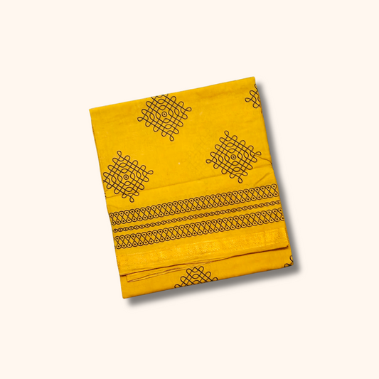 Mustard Yellow Sungudi Kolam Saree – Traditional Cotton Saree