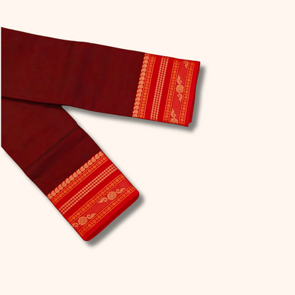 Maroon Chettinad Cotton Saree with Red Temple Border