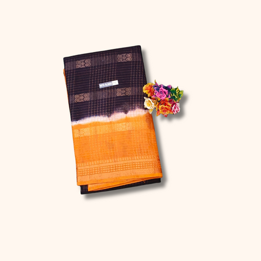 Coffee Brown Thread Work Sungudi Saree with Orange Border & Running Blouse