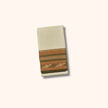 Cream Chettinad Cotton Saree with Olive Green Temple Border