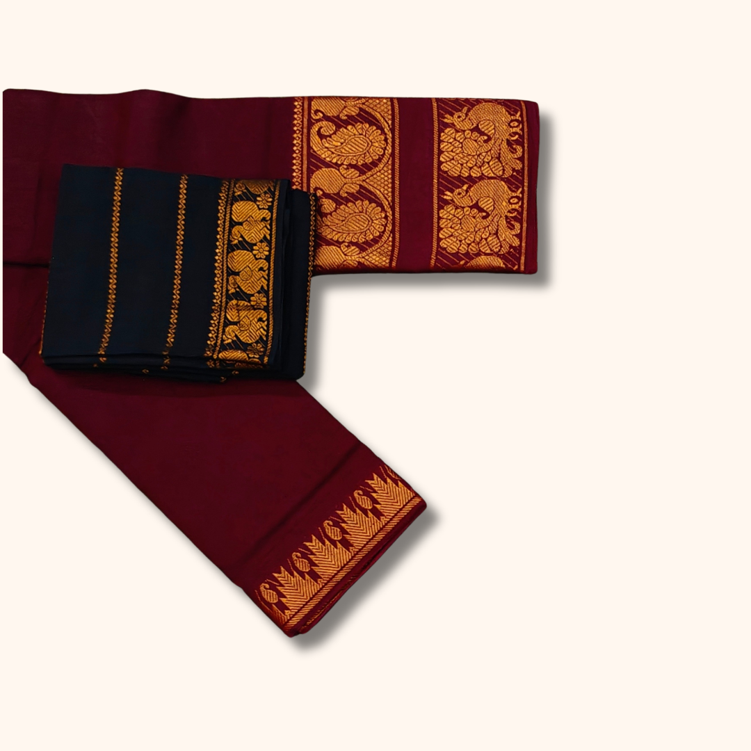 Authentic Sungudi Cotton Saree in Maroon with Rich Peacock Border