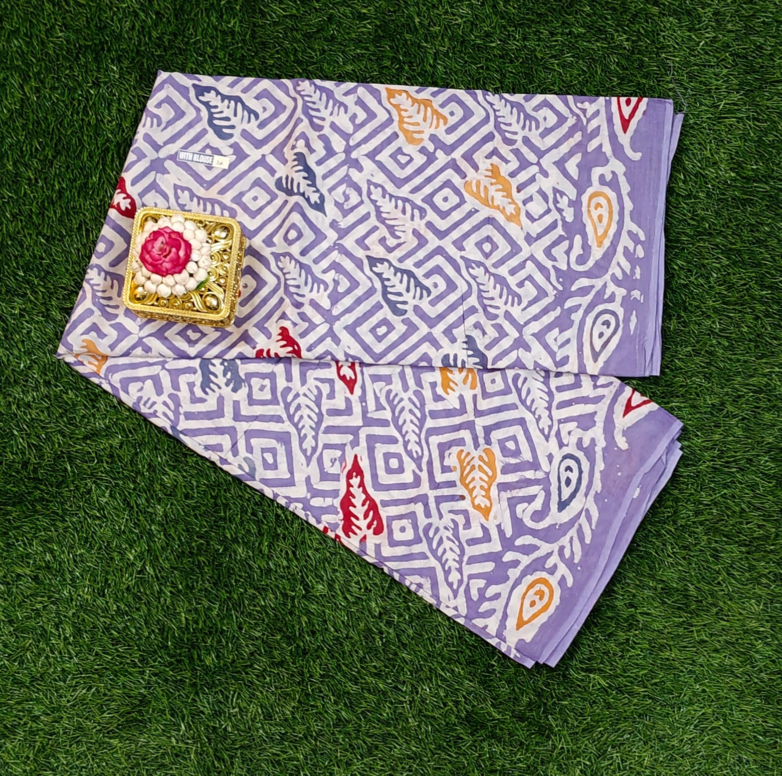 Premium 120 Count Sungudi Cotton Saree – Lavender Purple with Geometric & Leaf Motifs