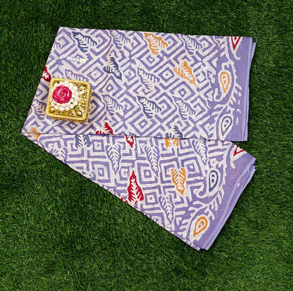 Premium 120 Count Sungudi Cotton Saree – Lavender Purple with Geometric & Leaf Motifs