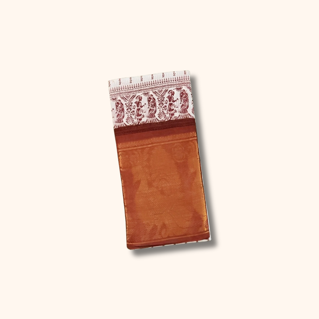 White Striped Sungudi Cotton Saree with Peacock Border