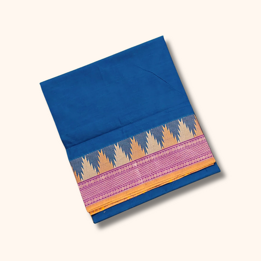 Royal Blue Chettinad Cotton Saree with Tower Border