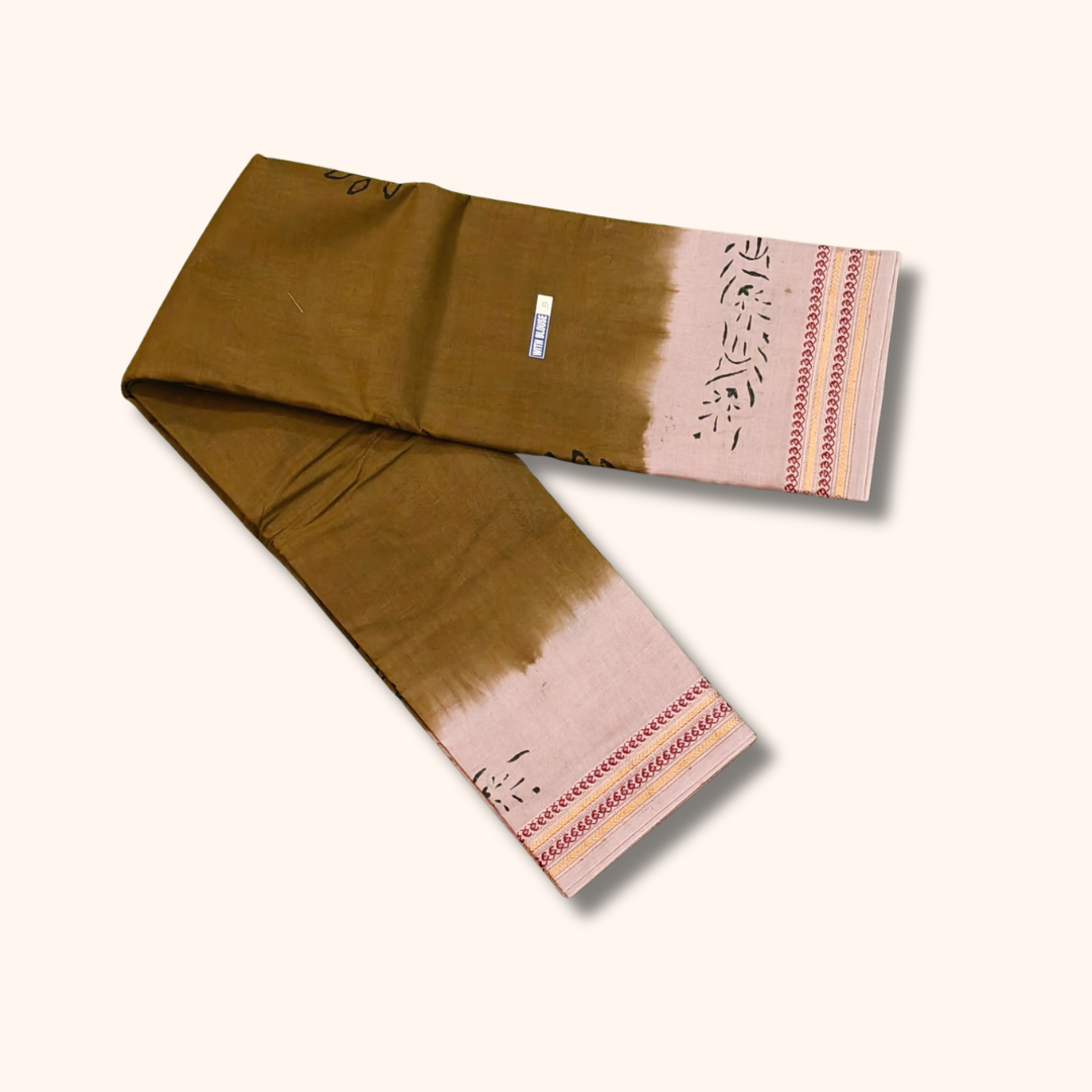 Olive Brown Cotton Saree with Running Blouse