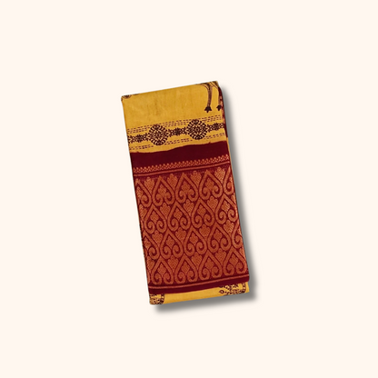 Mustard Yellow Sungudi Cotton Saree with Heart Motif Border