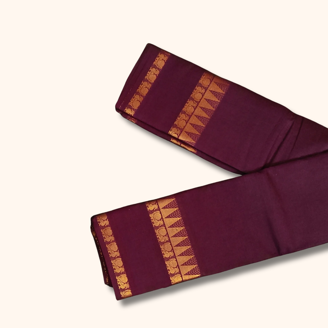 Wine Maroon Pure Cotton Saree with Traditional Zari Border – Running Blouse