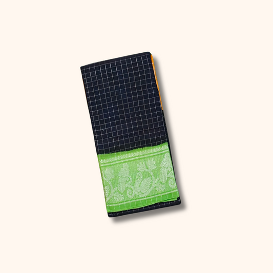 Black Chettinad Cotton Saree with Ganga Jamuna Contrast Border