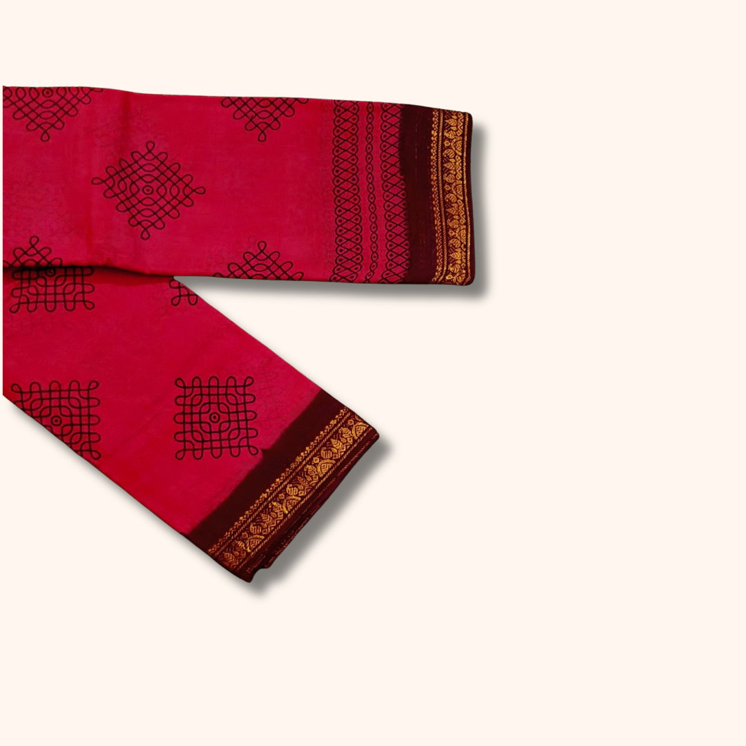 Rani Pink Kolam Cotton Saree with Running Blouse