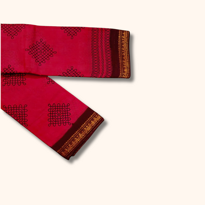 Rani Pink Kolam Cotton Saree with Running Blouse