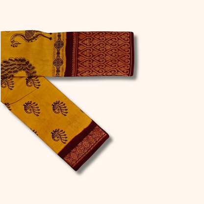 Mustard Yellow Sungudi Cotton Saree with Heart Motif Border