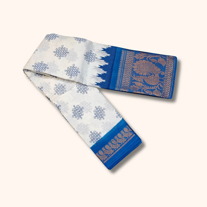 White & Royal Blue Traditional Sungudi Cotton Saree with Designer Blue Border