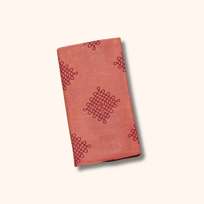 Peach Pink Sungudi Cotton Saree with Kolam Motifs