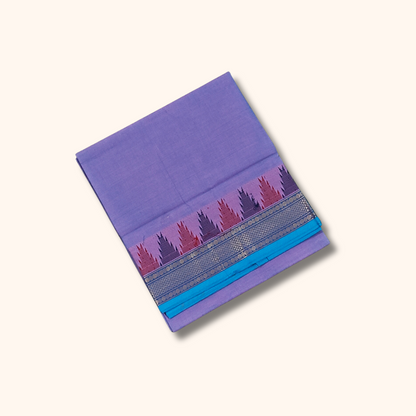 Lavender Chettinad Cotton Saree with Sky Blue Temple Border