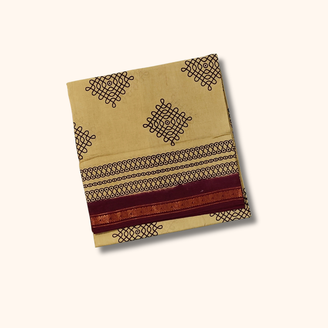 Cream Sungudi Cotton Saree with Maroon Border