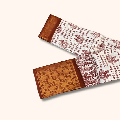 White Pure Cotton Sungudi Saree with Maroon & Gold Printed Border