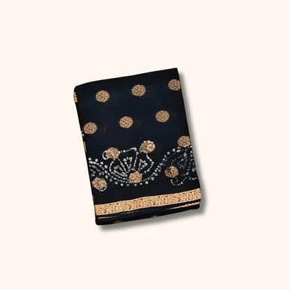 120s Count Sungudi Cotton Saree Dark Green Vayal Design Running Blouse