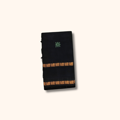Black Kolam Design Cotton Saree with Gold Border and Running Blouse