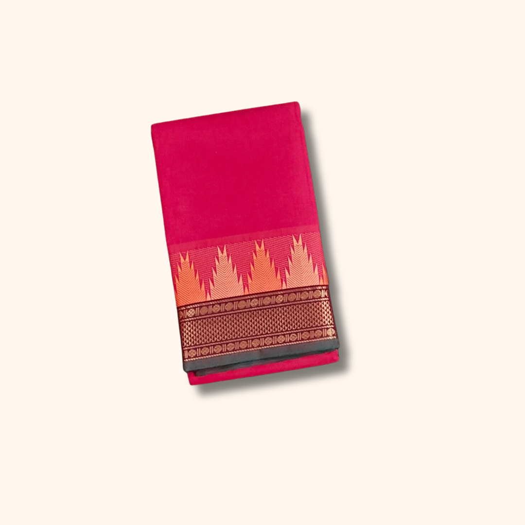 Rani Pink Temple Border Chettinad Cotton Saree