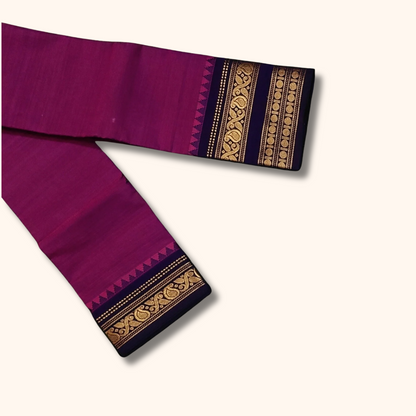 Magenta Chettinad Cotton Saree with Navy Blue Temple Border