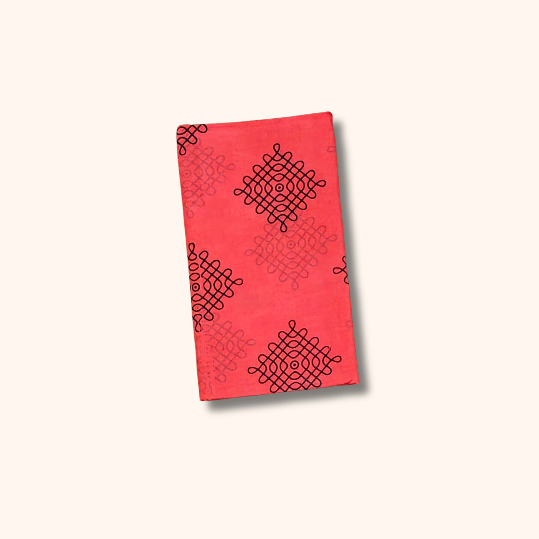 Coral Pink Sungudi Cotton Saree with Black Border