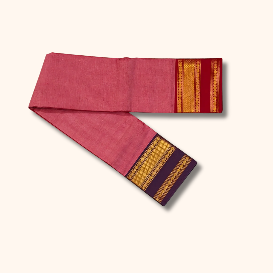 Rose Pink Chettinad Cotton Saree with Ganga Jamuna Zari Border