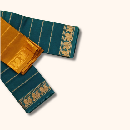 Teal Green Cotton Saree with Golden Borders