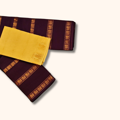 Wine Purple Cotton Saree with Gold Zari Border & Separate Blouse