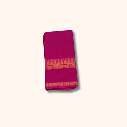 Wine Pink Pure Cotton Saree with Traditional Zari Border – Running Blouse