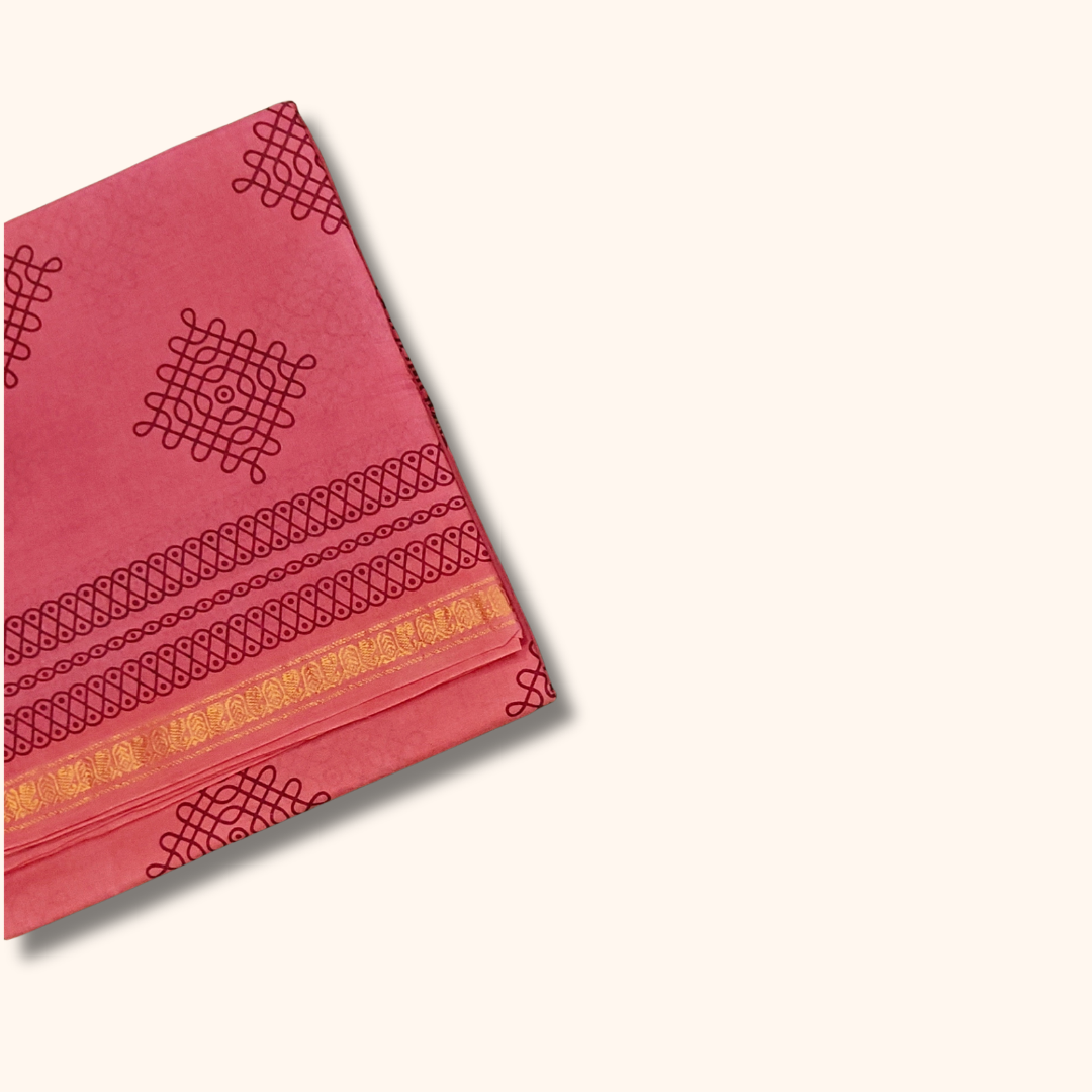 Rose Pink Sungudi Kolam Saree – Traditional Cotton Elegance
