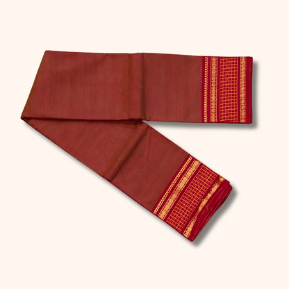 Rust Brown Chettinad Cotton Saree with Maroon Traditional Border