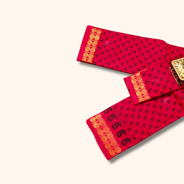 Classic Red Sungudi Cotton Saree with Traditional Dot Pattern & Zari Border