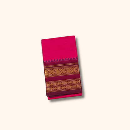 Rani Pink Cotton Saree with Maroon Zari Border