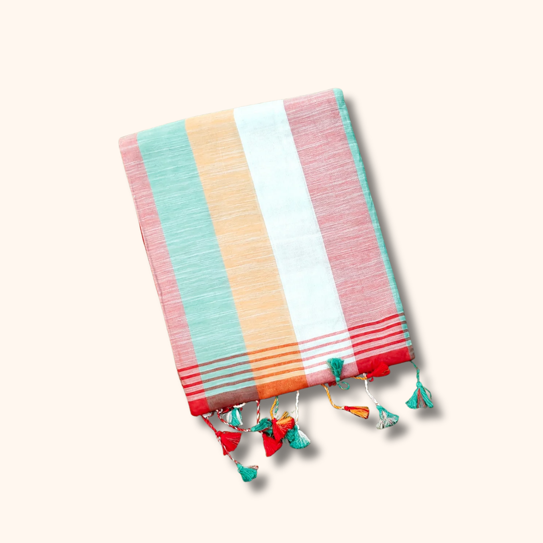 Mulmul Cotton Pastel Stripes Saree