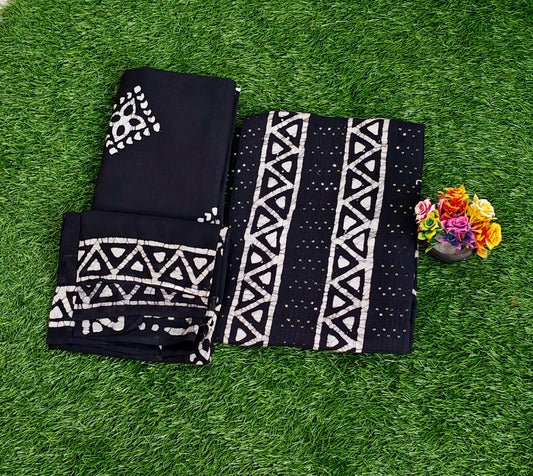 Elegant Deep Blue Sungudi Cotton Chudidar Material Set with Batik Prints