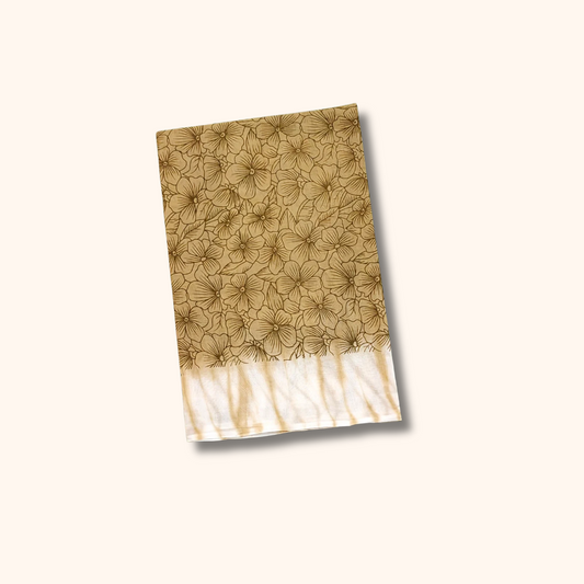 Beige Floral Printed Pure Cotton Saree with White Border