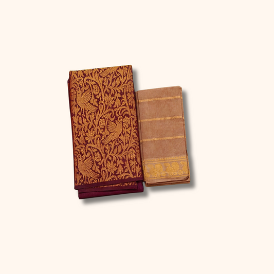 Maroon Vasigara Pattern Saree with Brown Blouse – Separate Blouse Piece