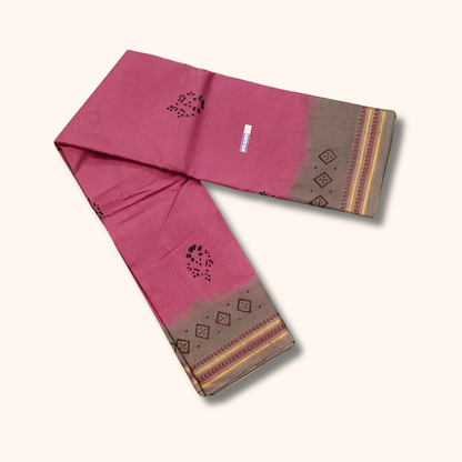 Elegant Pink Cotton Saree with Ash Grey Border & Running Blouse