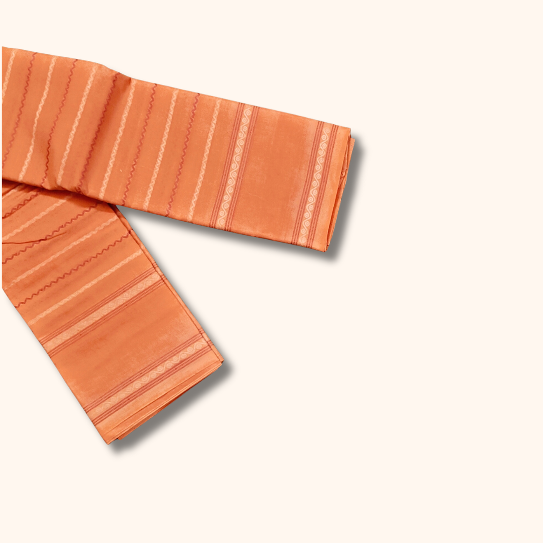 Peach Orange Cotton Saree with White Stripe Design – Running Blouse