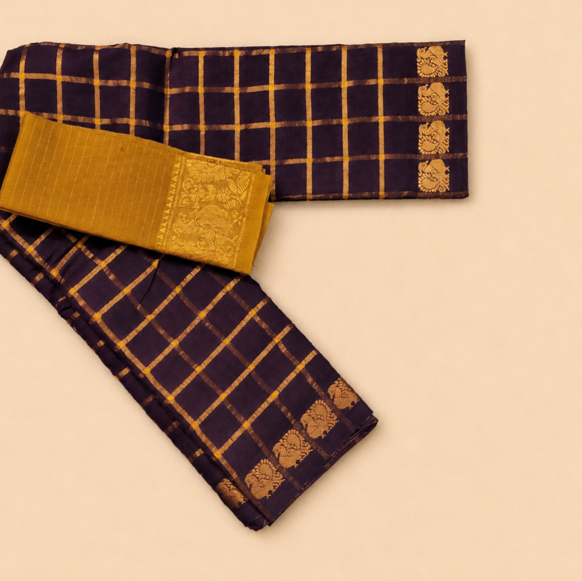 Light violet shade Pavithra Kattam Sungudi Saree with Contrast Mustard Yellow Blouse