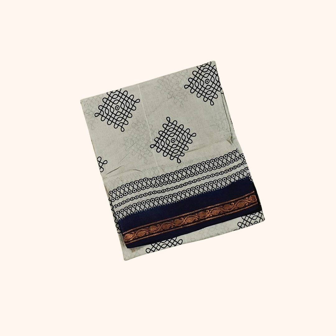 Light Grey Soft Cotton Saree with Dark Blue Border